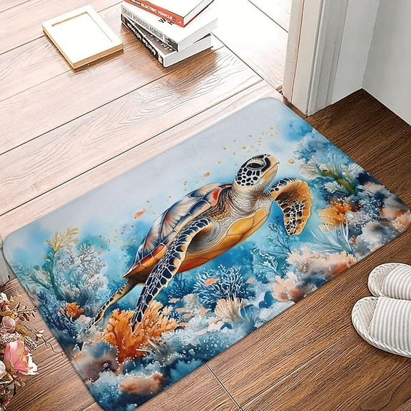 Sea Turtle Bathroom Rugs 24x16in Entryway Rug Ocean Animal Bath Mats Non-Slip Absorbent Home Decor Rugs