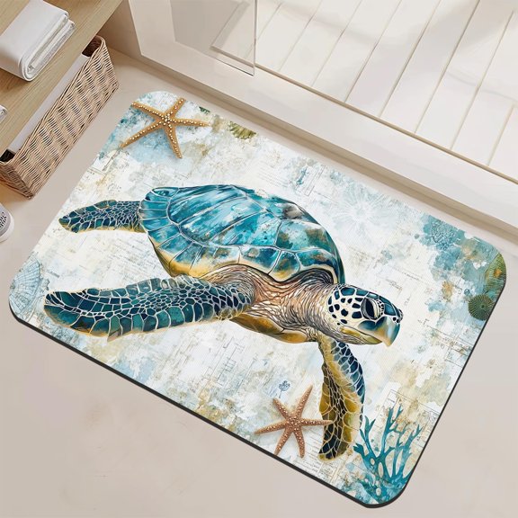 Sea Turtle Bathroom Rugs Mat Non Slip Washable Quick Dry Absorbent Thin Bathroom Rug-Bath Mats for Bathtub, Sink, Shower Room, Christmas Decorations, 17"x 29.5"