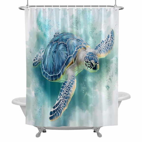 Sea Turtle Bathroom Shower Curtain, Blue Turtle Ocean Animal Abstract Modern Art Waterproof Washable Soft Bath Curtain for Bathtub Decor with 12 Hooks&Grommet, 36x72 Inch