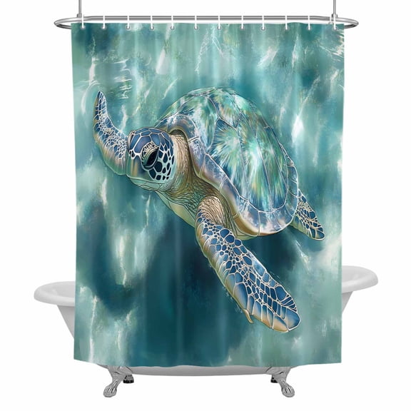 Sea Turtle Bathroom Shower Curtain, Ocean Life Modern Art Waterproof Washable Soft Bath Curtain for Bathtub Decor with 12 Hooks&Grommet, 54x78 Inch