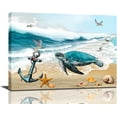 thumbnail image 1 of Sea Turtle Bathroom Wall Art Coastal Beach Ocean Decor Canvas for Wall Turtle Pictures Painting Artwork for Bedroom Living Room Office Framed Ready to Hang 12x16in, 1 of 6