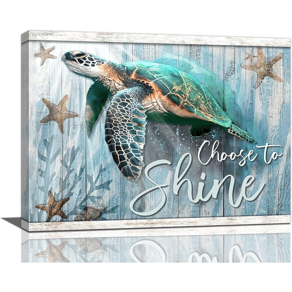Sea Turtle Bathroom Wall Art Ocean Nautical Coastal Wall Decor Turtle Pictures Canvas Prints Modern Home Framed Artwork for Bedroom Bathroom Living Room 16"x12"