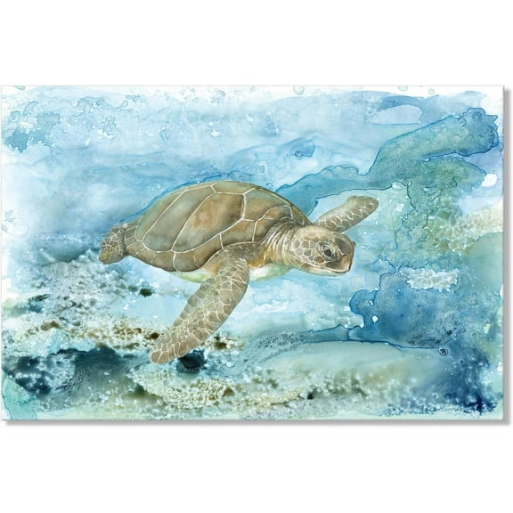 Sea Turtle Bathroom Wall Decor Modern Ocean Theme Nautical Painting Watercolor Coastal Turtle Picture Unframed Artwork for Bedroom Kitchen Home