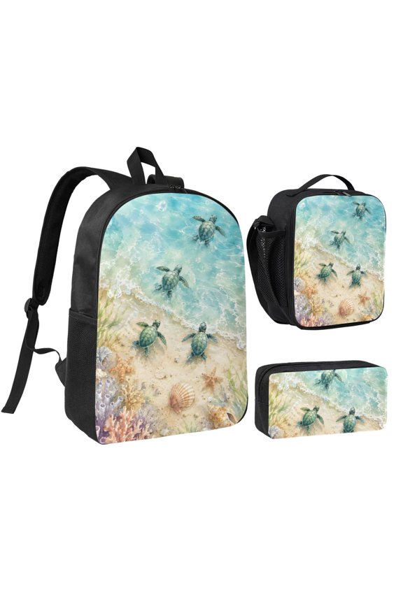 Sea Turtle Beach Backpack Set 3pc Including Backpack, Lunch Bag and Pen Bag Combination