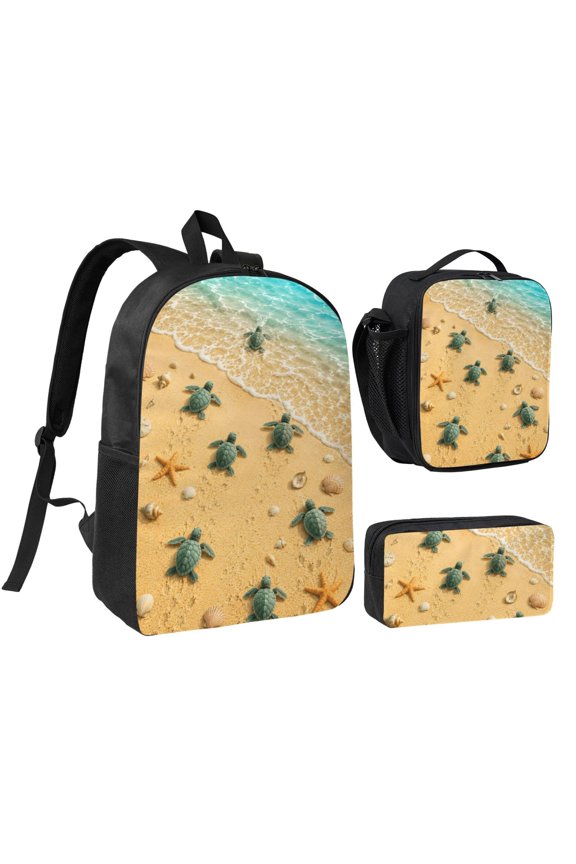 Sea Turtle Beach Backpack Set 3pc Including Backpack, Lunch Bag and Pen Bag Combination