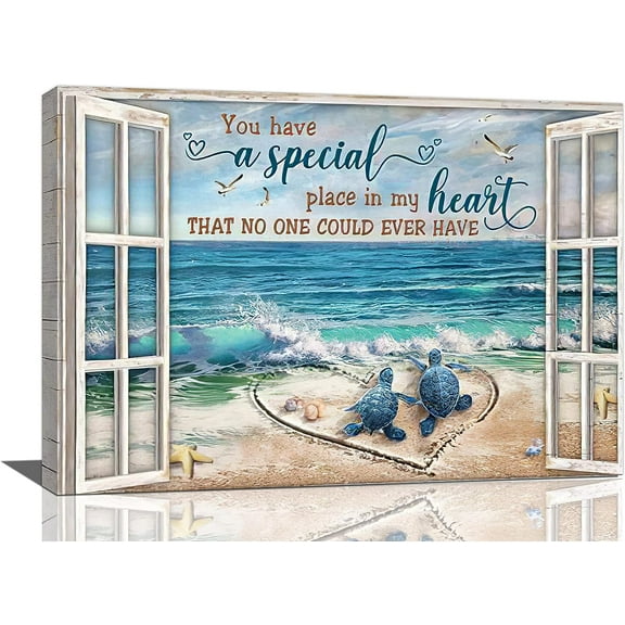 Sea Turtle Beach Bathroom Wall Art Window Couple Pictures Decor Gifts for Canvas Painting Print Artwork Painting Art, Dining Room Wall Decor Ideas, Art Deco Frameless 8x10inch