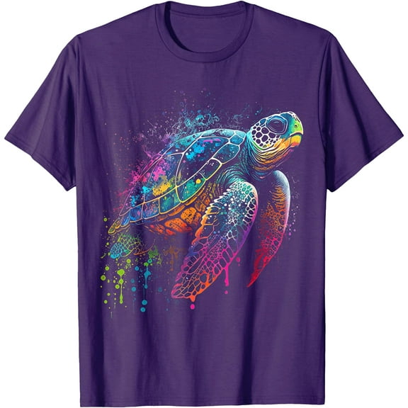 Sea Turtle Beach Lover Ocean Animal Graphic Novelty Unisex T-Shirt for Men Women Kids Toddler,Purple Color,Size 4XL