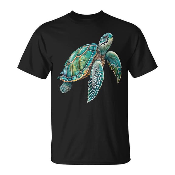 Sea Turtle Beach Lover Ocean Animal Graphic Tee for Women Cotton T-Shirt for Casual Wear and Nature Enthusiasts, Size 5XL, Color Black