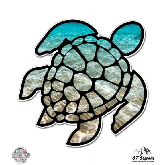 Sea Turtle Beach Ocean - 5" Vinyl Sticker - For Car Laptop I-Pad - Waterproof Decal