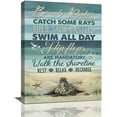 thumbnail image 1 of Sea Turtle Beach Rules Decor Wall Art Beach Ocean Starfish Seagull Shell Coastal Blue Pictures Wall Decor Canvas Painting Prints Artwork Home Decorations Framed for Bedroom Bathroom Office 12"x16", 1 of 6