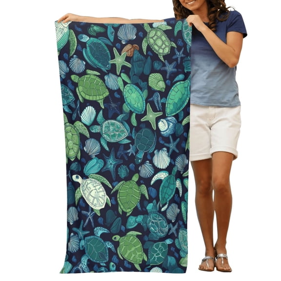 Sea Turtle Beach Towel, 32x52 Microfiber Marine Life Pattern, Sand-Free Quick Dry For Summer Beach, Pool, Cruise, Travel