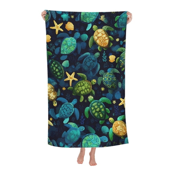 Sea Turtle Beach Towel, 32x52" Quick Dry Microfiber Artistic Marine Decor, Absorbent Soft Wrap For Bathroom, Spa