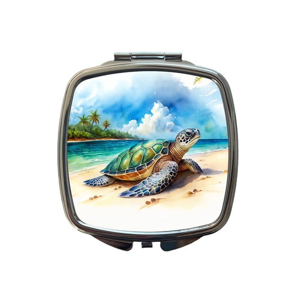 Sea Turtle Beach Watercolor Design Travel Makeup Handbag Purse Small Pocket Compact Mirror