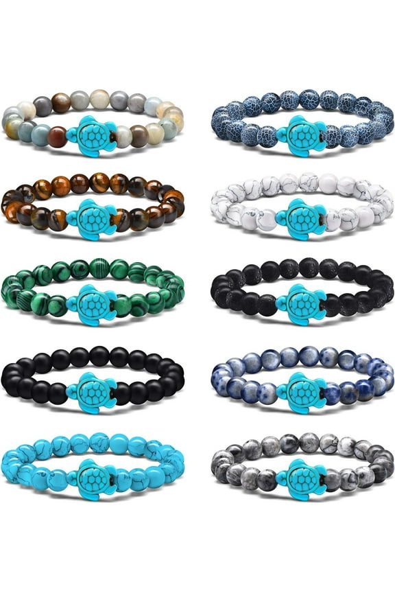 Sea Turtle Beads Bracelet Natural Stone Colorful Elastic Turquoise Stretch Bracelet Friendship Gifts for Women Men 8mm