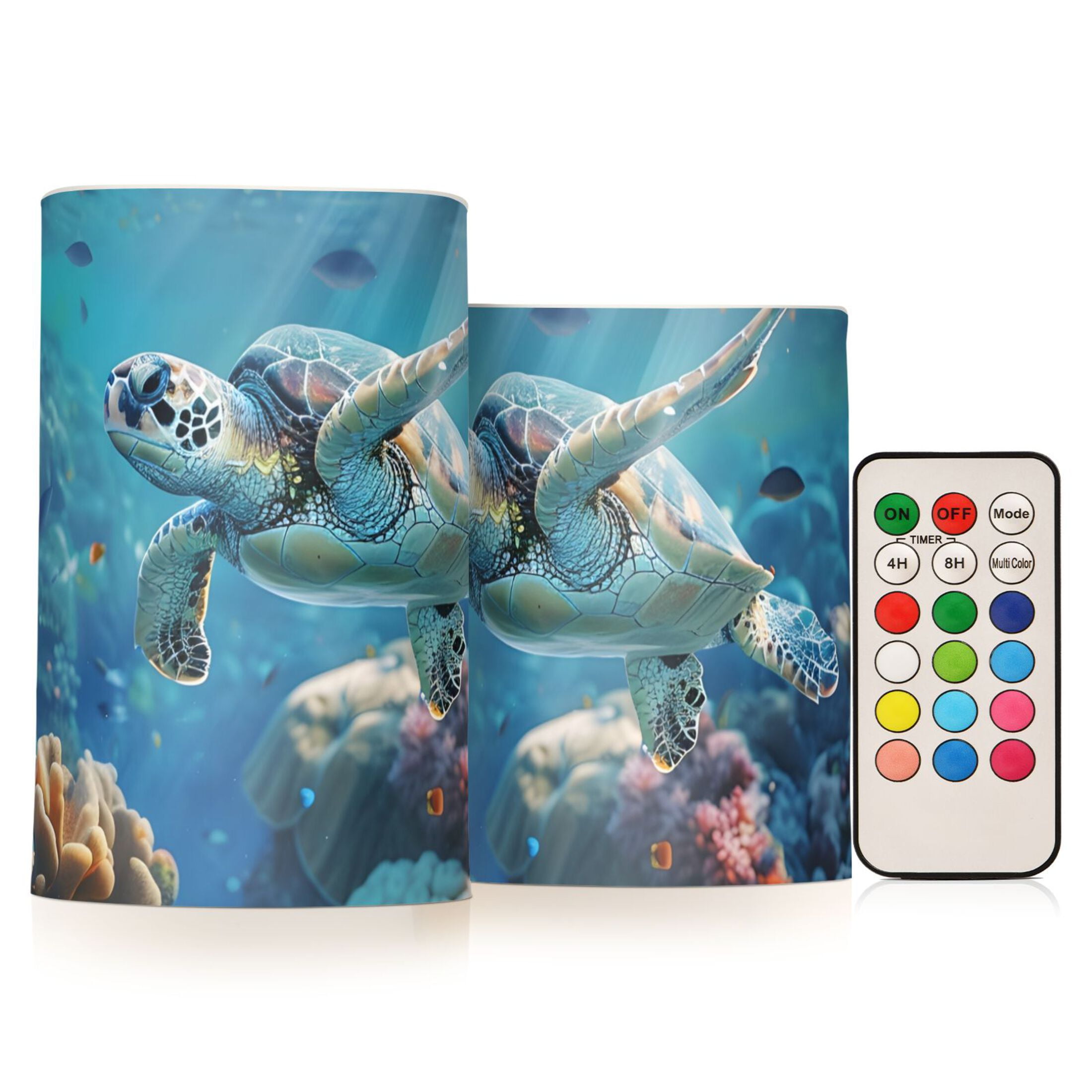 Sea Turtle Beautiful Corals Flickering Flameless Candles LED Tealight Battery Operated with Remote Set of 2 Holiday Decor Ornaments