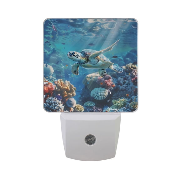 Sea Turtle Beautiful Corals LED Night Light with Smart Sensor Plug Into Wall Dusk to Dawn 2 packs