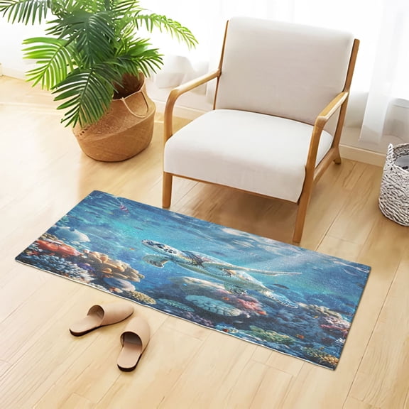 Sea Turtle Beautiful Corals Plush Carpet Non Slip Runner Rug Absorbent Bath Mat 39" x 20"