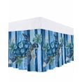 thumbnail image 1 of Sea Turtle Bed Skirt California King Size 16" Drop Floral Leaf Retro Blue Stripes Ruffled Wrap Around Bed Skirts Adjustable Elastic Bedskirt Dust Ruffle for California King Size Bed, 1 of 7