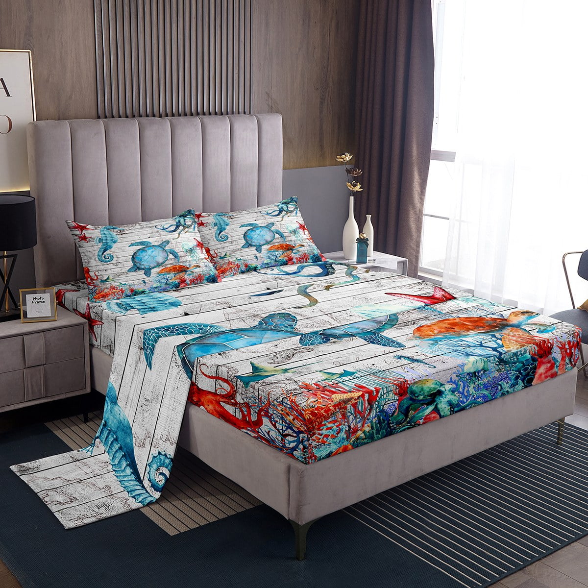 Sea Turtle Bed Sheets Set Seahorse Octopus Tentacles Twin Sheet Set ...