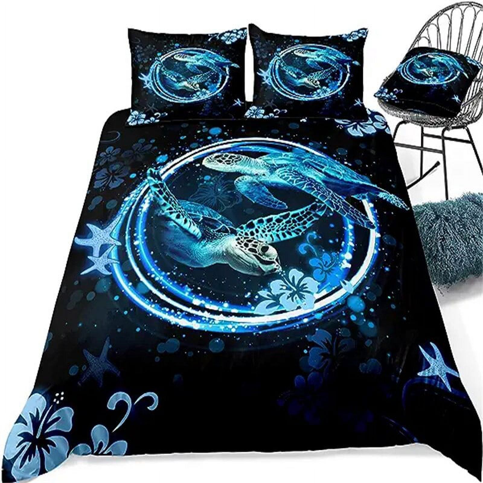 Sea Turtle Bedding Set Ocean Duvet Cover Set Blue Shining Turtle