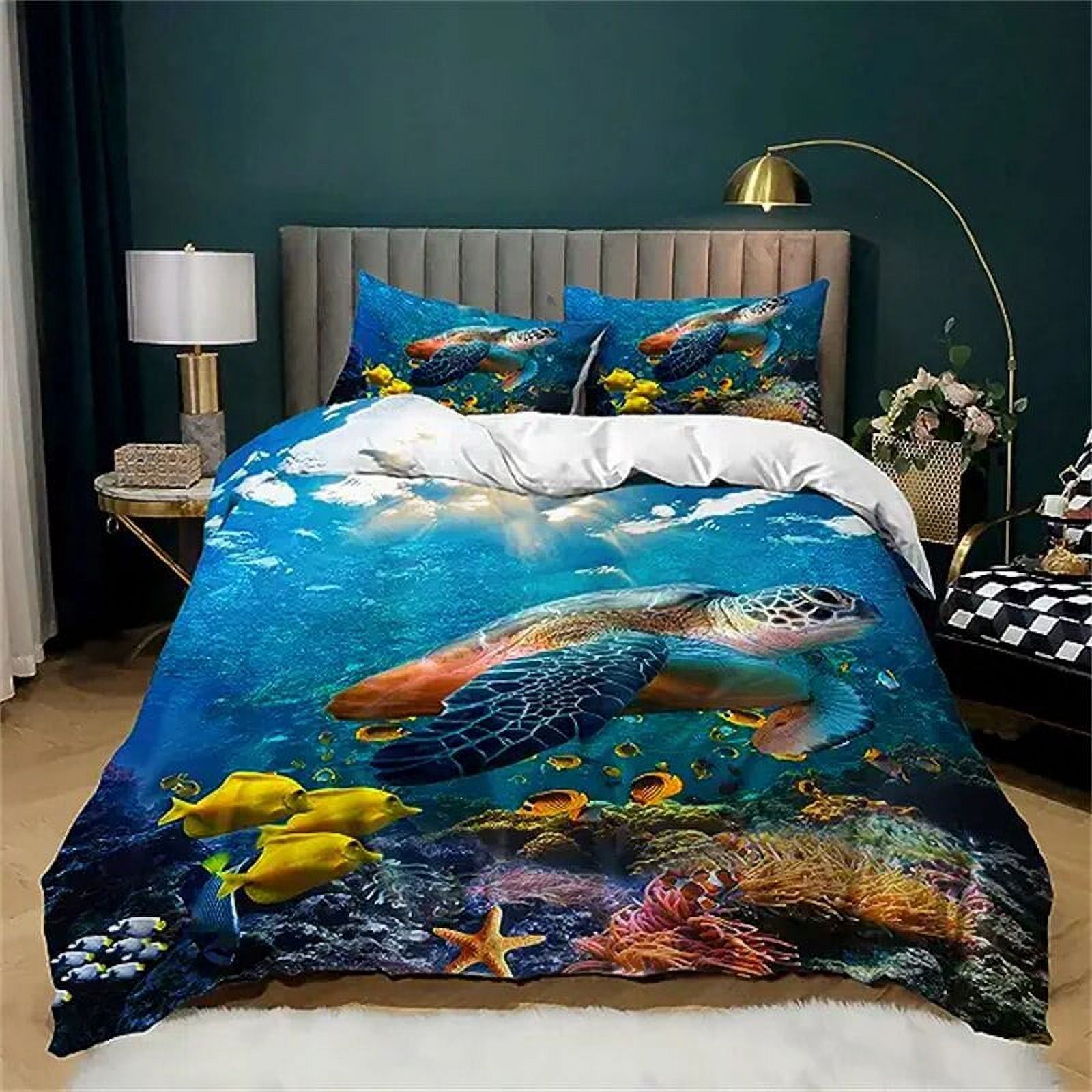 Sea Turtle Bedding Set Ocean Duvet Cover Set Blue Shining Turtle