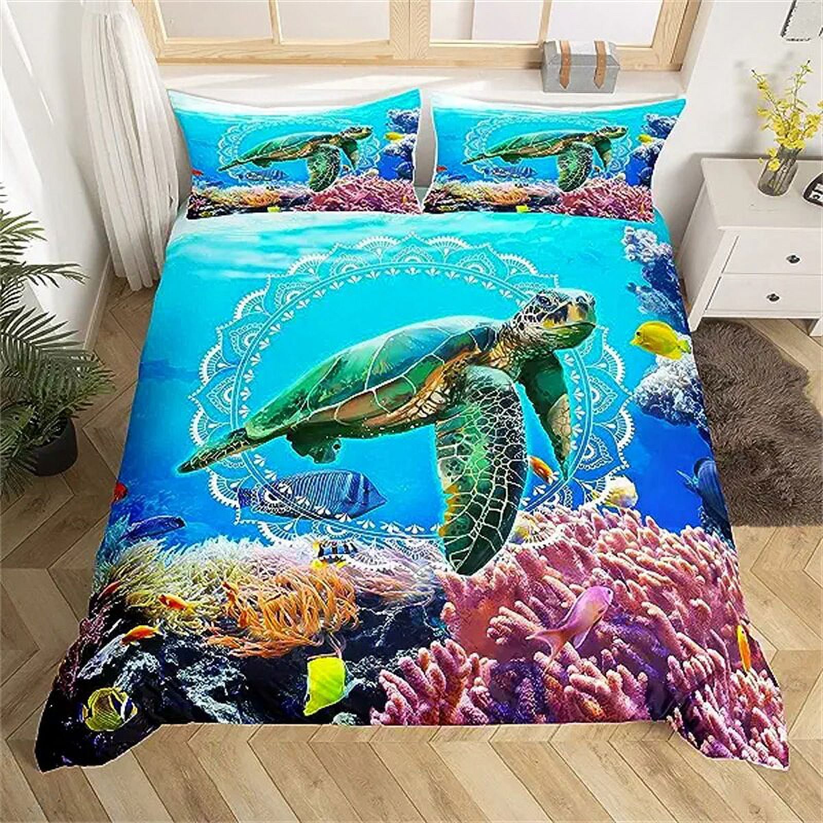 Sea Turtle Bedding Set Ocean Duvet Cover Set Blue Shining Turtle