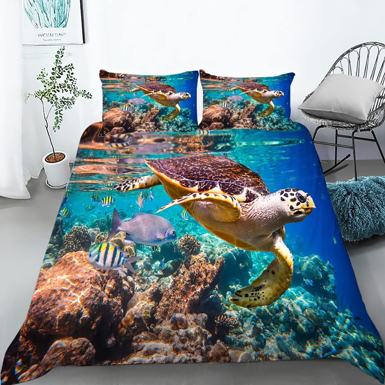 Sea Turtle Bedding Set,Sea Turtle Duvet Cover Set Twin Full Queen King