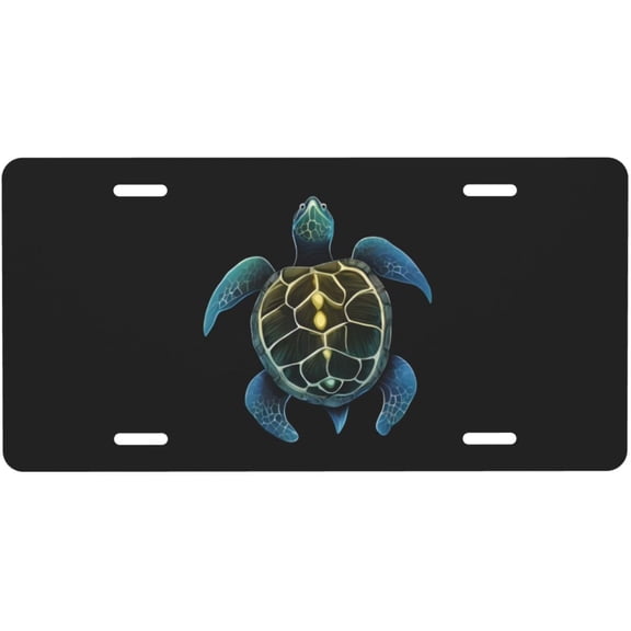Sea Turtle on Black License Plate, Decorative Car Front License Plate, Aluminum Novelty License Plates Vanity Tag Metal Car Plate for Women Men 6 X 12 Inch