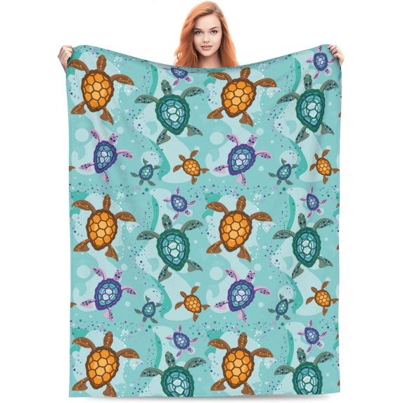 Sea Turtle Blanket 50"x60"Super Soft Warm Turtle Throw Blanket Lightweight Green Flannel Animal Throw Blanket Bed Couch Sofa Decor Gift for Girl and Women