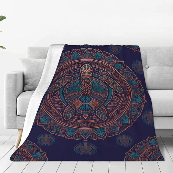 Sea Turtle Blanket, Blue Ocean Animal Design, Warm Flannel Blanket for Travel, Couch Relaxing Throw 50x40