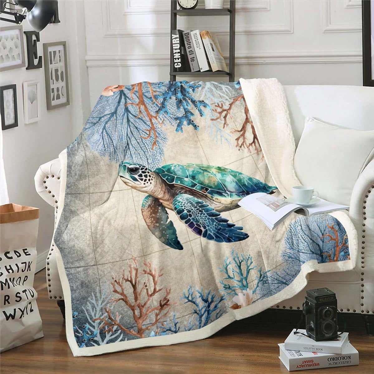 Sea Turtle Blanket for Boys Girls Ocean Theme Throw Blanket, Marine