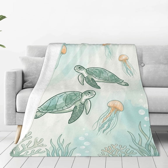 Sea Turtle Blanket Coastal Coral Bed Blanket Bedroom Living Room Decor Soft Plush Cozy Couch Blankets 50x40