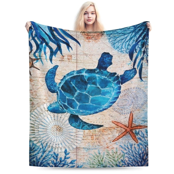 Sea Turtle Blanket Coastal Throw Cozy Beach and Nautical Sea Turtles Decor Blankets Turtle Gifts for Kids and Adults 50x40