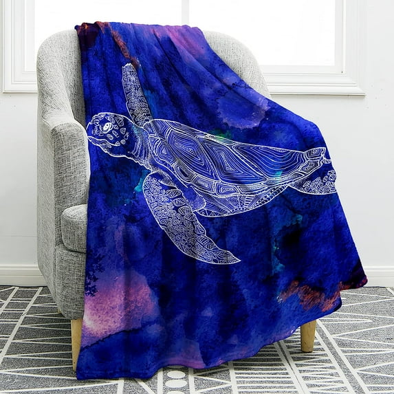 Sea Turtle Blanket Comfort Warmth Abstract Tortoise Blue Blanket for Couch Bed Chair Office Sofa 50"x60"
