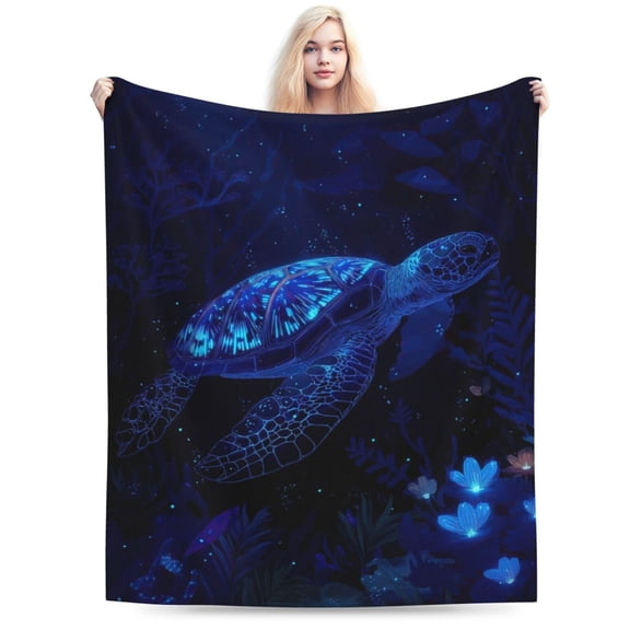 Sea Turtle Blanket Ethereal Undersea Garden Art Plush Accent Throw Eclectic Room Decor Wildlife Gift 50x40