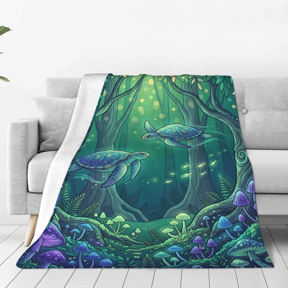 Sea Turtle Blanket, Flannel Ocean Theme Pattern, Couch Throw Blanket, Bed Sofa Blankets 50x40