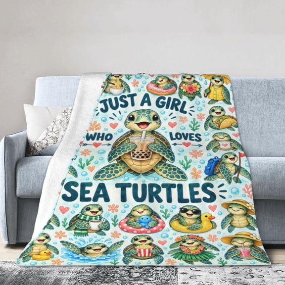 Sea Turtle Blanket Flannel Throw Ocean Turtle Lover Gift for Women 50x40