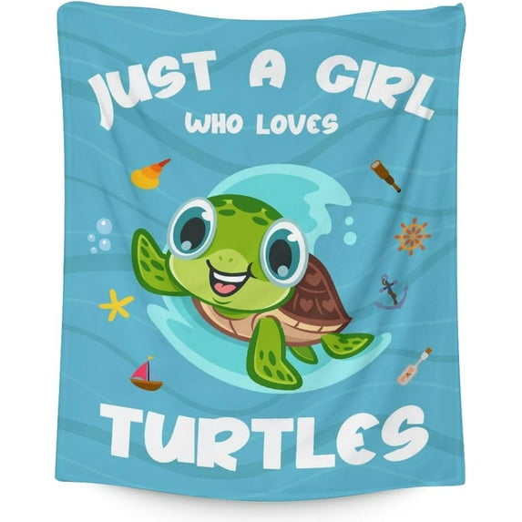 Sea Turtle Blanket Gift - 50x60 Inches Cute Blankets for Kids & Girls - Blue Soft Fuzzy Throw for Bed, Couch & Travel