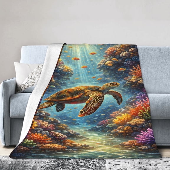 Sea Turtle Blanket Gift Throw Blanket Cozy Soft Home Decor Coral Reef Ocean Marine Life Design Gift for Ocean Lovers 50x40