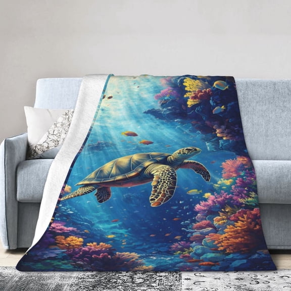 Sea Turtle Blanket Gift Throw Blanket Cozy Soft Home Decor Ocean Coral Reef Marine Life Design Gift for Ocean Lovers 50x40