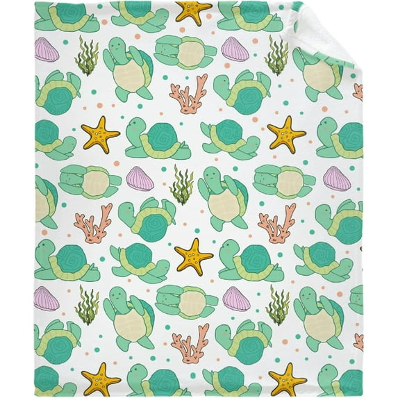 Sea Turtle Blanket Gift for Women Men, Shell Throw Blanket Gift for Adults Super Cozy Lightweight Flannel Seaweed Throws Blankets for Bed Sofa Couch 60x80Inch