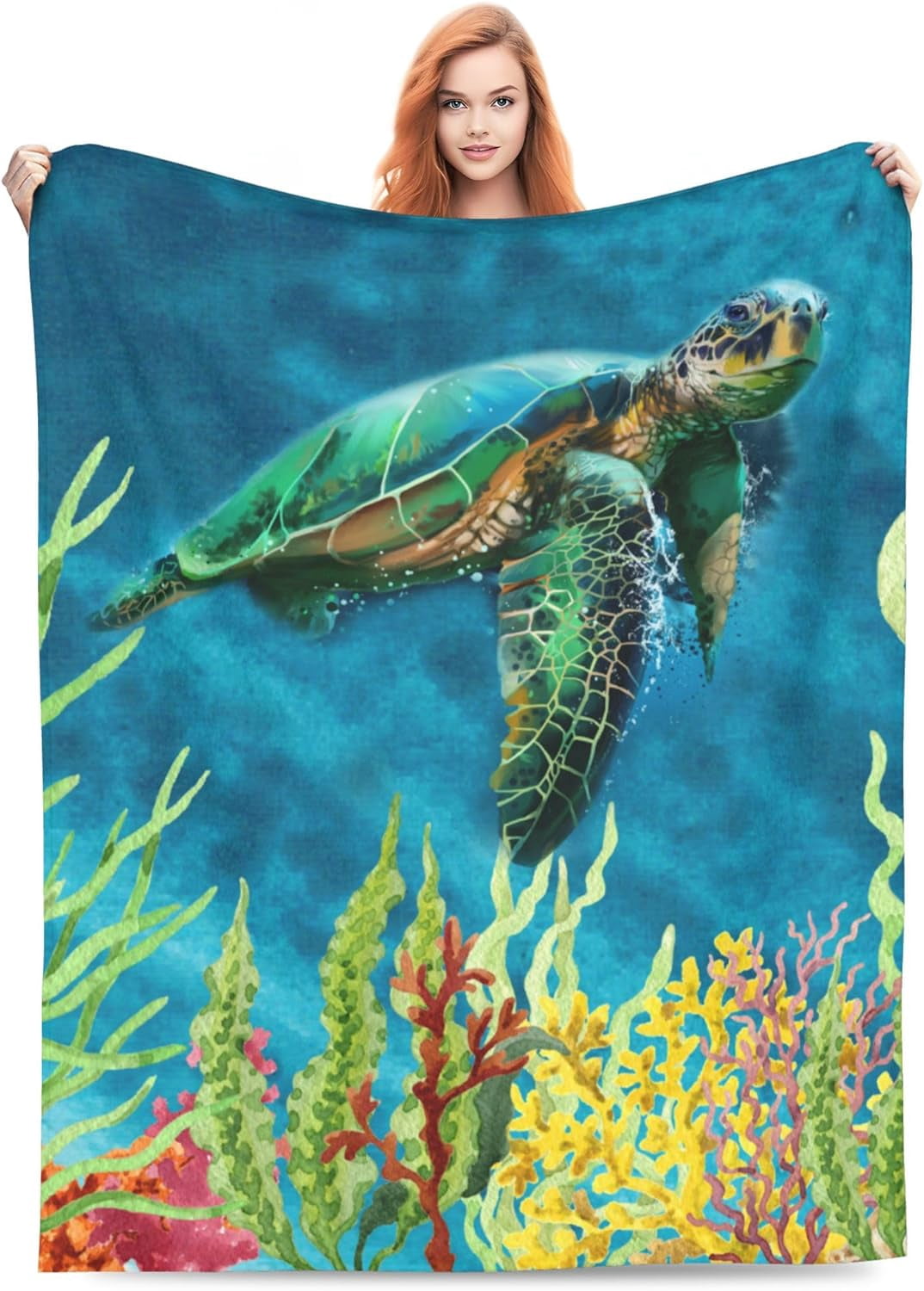 Sea Turtle Blanket Gifts for Kids Adults Soft Warm Lightweight Cozy Cute Beach Ocean Turtles Throw Blankets for Bed Living Room Sofa Couch Birthday Decor 60x80in