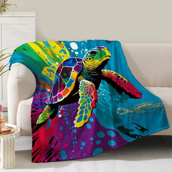 Sea Turtle Blanket Gifts for Women Girls Boys  Adults Teen Birthday Christmas Valentine Present Colorful  Turtle Decor Bedroom Living Room Couch Bed Sofa Soft Cozy Plush Flannel Throw 60"x50"