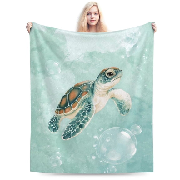 Sea Turtle Blanket Hand-Painted Watercolor Art Smooth Fleece Throw Airy Coastal Decor Sea Life Admirer Gift 50x40