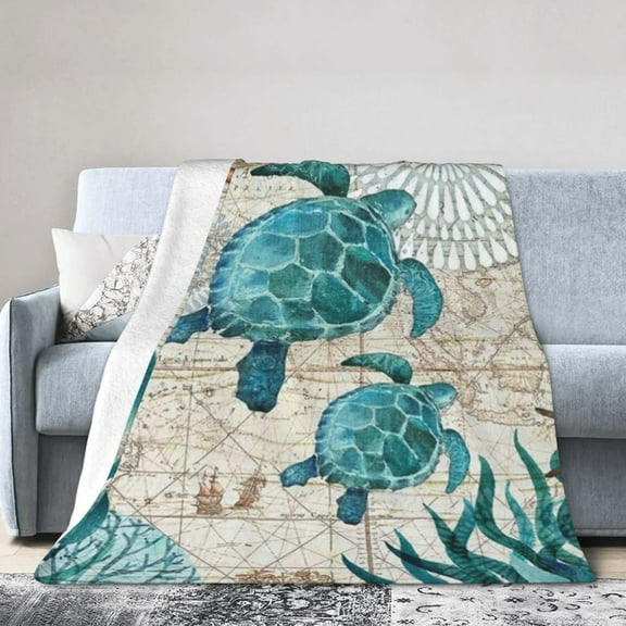 Sea Turtle Blanket Ocean Super Soft Fleece Throw Blanket Cozy Warm Blanket for Couch Bed Sofa 50" x 40"