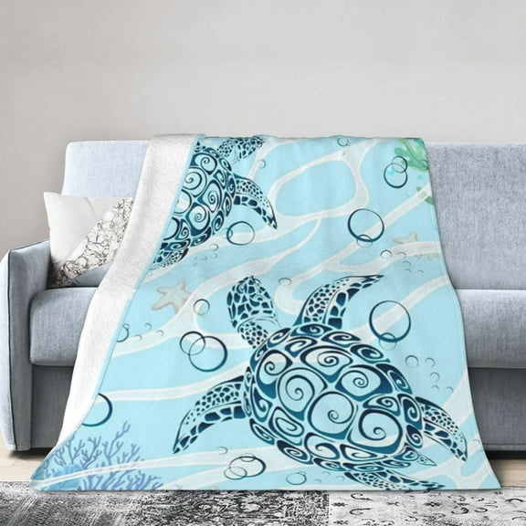 Sea Turtle Blanket Ocean Super Soft Fleece Throw Blanket Cozy Warm Blanket for Couch Bed Sofa 50" x 40"