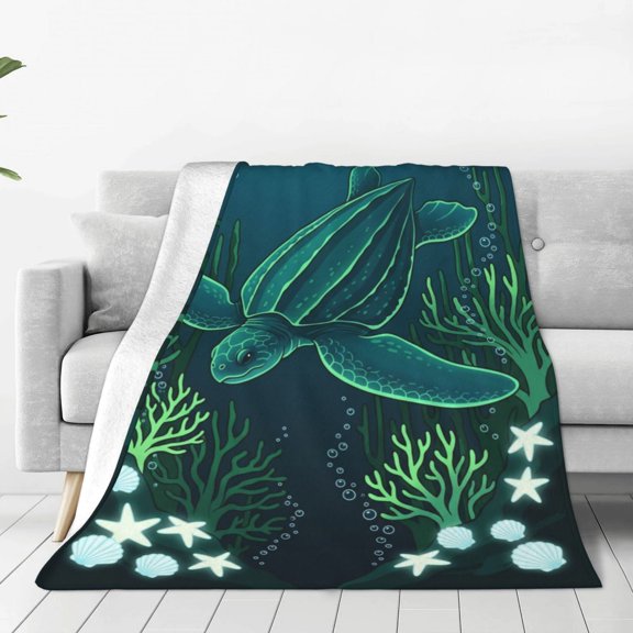 Sea Turtle Blanket, Ocean Themed Flannel Throw, Soft Warm Blanket for Sofa, Couch, Chairs and Bed 50x40