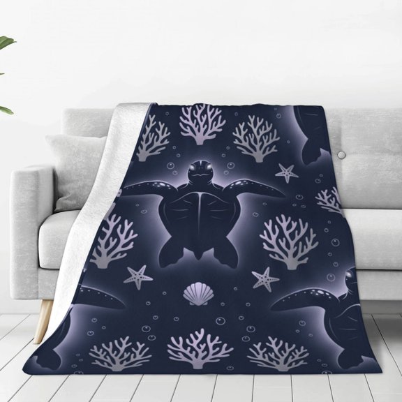 Sea Turtle Blanket, Ocean Themed Flannel Throw, Soft Warm Blanket for Sofa, Couch, Chairs and Bed 50x40