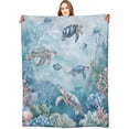 thumbnail image 1 of Sea Turtle Blanket Serene Ocean Turtles and Coral Reef Throw Blankets,Birthday Gifts for Kids & Beach Lovers,Lightweight Soft Fleece for Sofa Couch Bed Room Travel Decor 50x60in, 1 of 1
