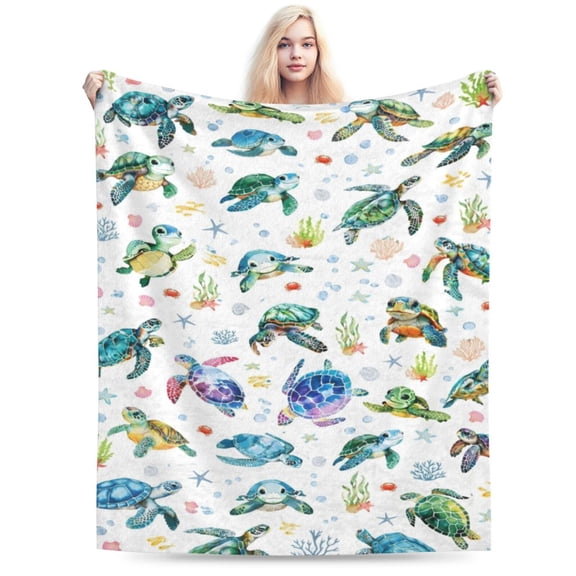 Sea Turtle Blanket Soft Cozy Flannel Turtle Throw Blanket Turtles Birthday Bedding Decor Gifts for Girls Women Kids Adults 50x40